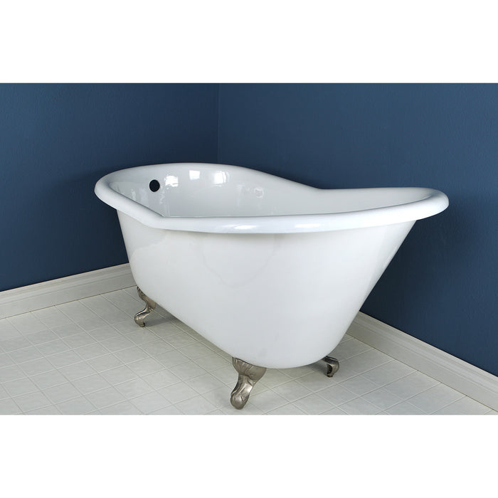 Aqua Eden VCTND6030NT8 60" Cast Iron Oval Single Slipper Clawfoot Tub (No Faucet Drillings), White/Brushed Nickel