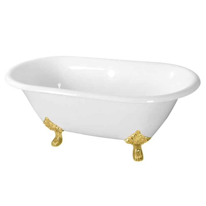Aqua Eden VCTND603119NC7 60" Cast Iron Oval Double Ended Clawfoot Tub (No Faucet Drillings), White/Brushed Brass