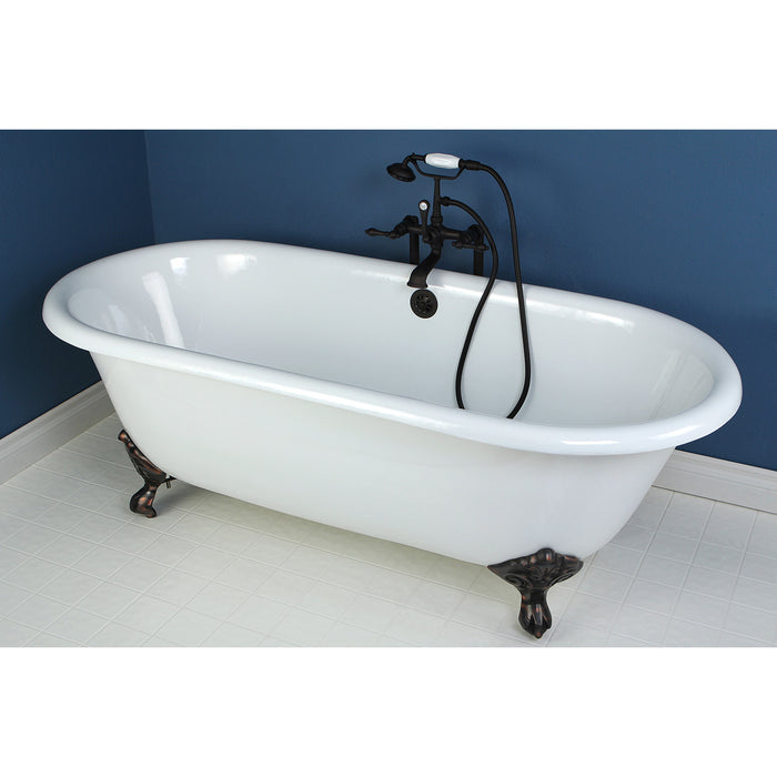 Aqua Eden VCTND663013NB5 66" Cast Iron Oval Double Ended Clawfoot Tub (No Faucet Drillings), White/Oil Rubbed Bronze