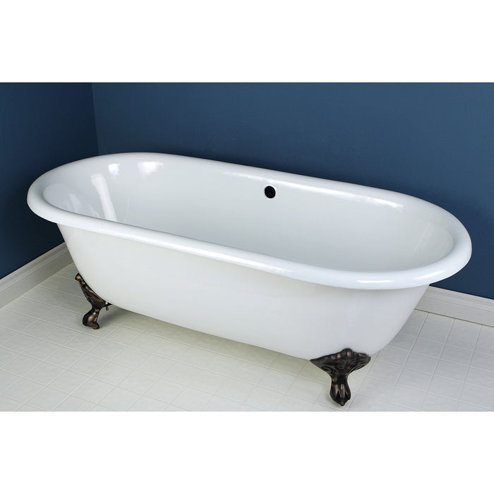 Aqua Eden VCTND663013NB5 66" Cast Iron Oval Double Ended Clawfoot Tub (No Faucet Drillings), White/Oil Rubbed Bronze