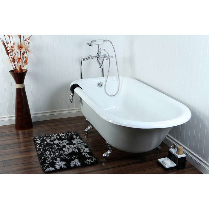 Aqua Eden VCTND673123T1 66" Cast Iron Oval Rectangular Roll Top Clawfoot Tub (No Faucet Drillings), White/Polished Chrome