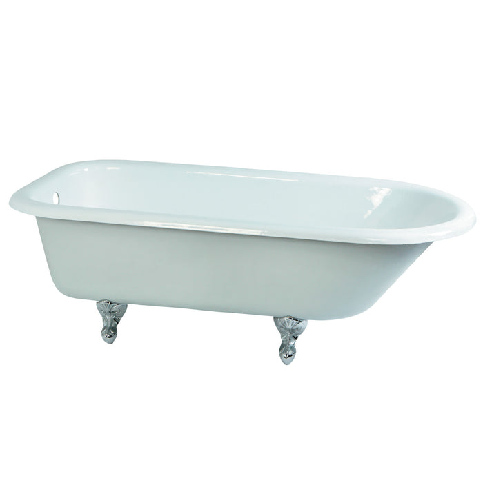 Aqua Eden VCTND673123T1 66" Cast Iron Oval Rectangular Roll Top Clawfoot Tub (No Faucet Drillings), White/Polished Chrome