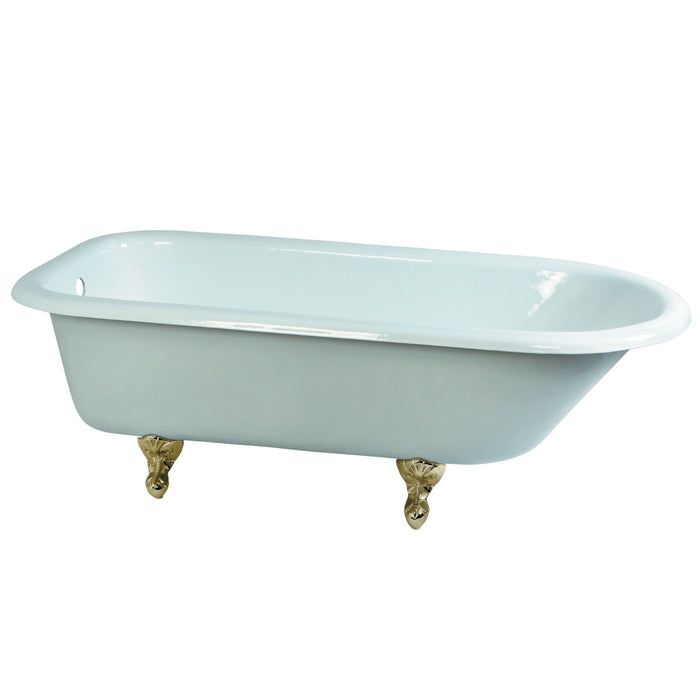 Aqua Eden VCTND673123T2 66" Cast Iron Oval Rectangular Roll Top Clawfoot Tub (No Faucet Drillings), White/Polished Brass