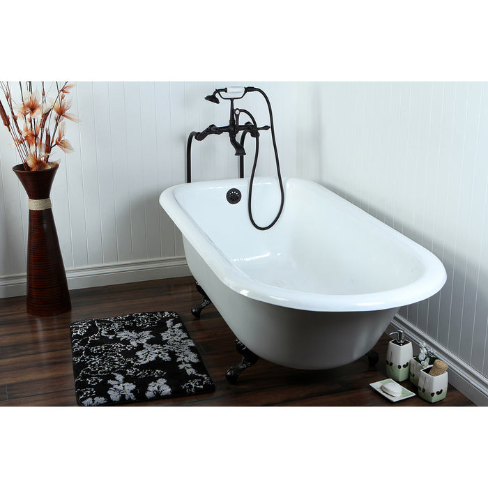 Aqua Eden VCTND673123T5 66" Cast Iron Oval Rectangular Roll Top Clawfoot Tub (No Faucet Drillings), White/Oil Rubbed Bronze