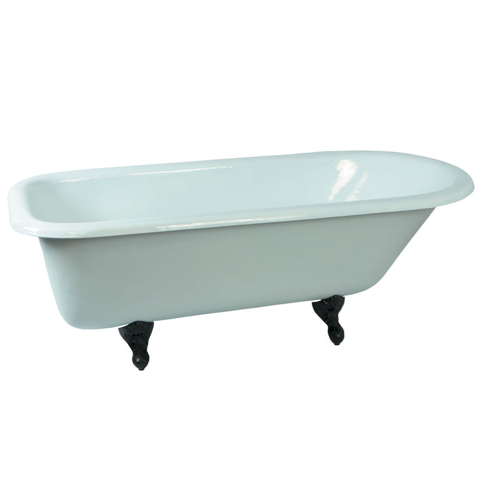 Aqua Eden VCTND673123T5 66" Cast Iron Oval Rectangular Roll Top Clawfoot Tub (No Faucet Drillings), White/Oil Rubbed Bronze