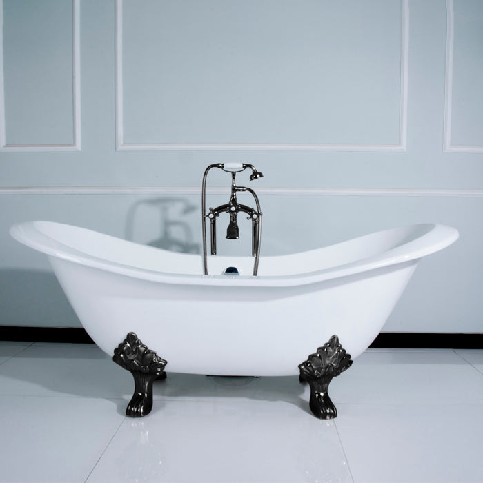Aqua Eden VCTNDS6130NC0 61" Cast Iron Oval Double Slipper Clawfoot Tub (No Faucet Drillings), White/Matte Black