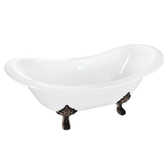Aqua Eden VCTNDS6130NC5 61" Cast Iron Oval Double Slipper Clawfoot Tub (No Faucet Drillings), White/Oil Rubbed Bronze