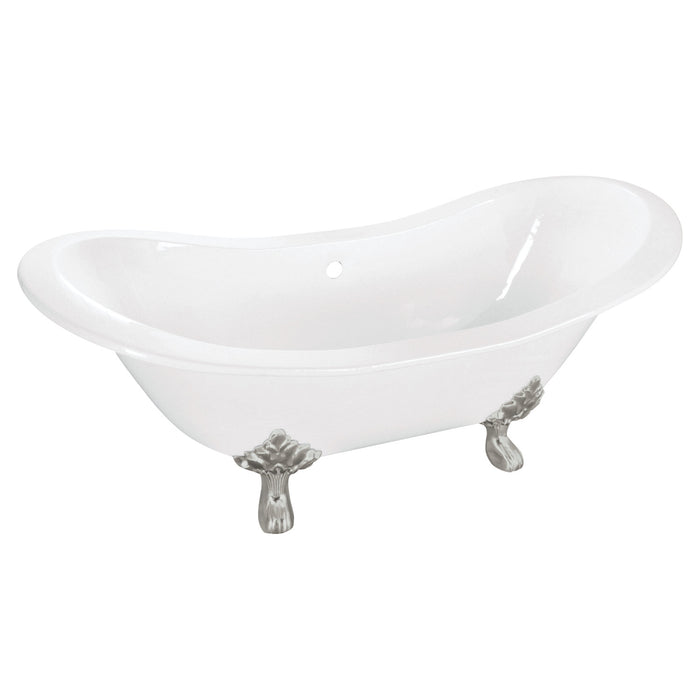 Aqua Eden VCTNDS6130NC8 61" Cast Iron Oval Double Slipper Clawfoot Tub (No Faucet Drillings), White/Brushed Nickel