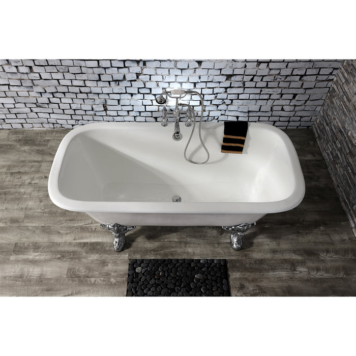 Aqua Eden VCTQ7D6732NL1 67" Cast Iron Rectangular Double Ended Clawfoot Tub (7" Faucet Drillings), White/Polished Chrome