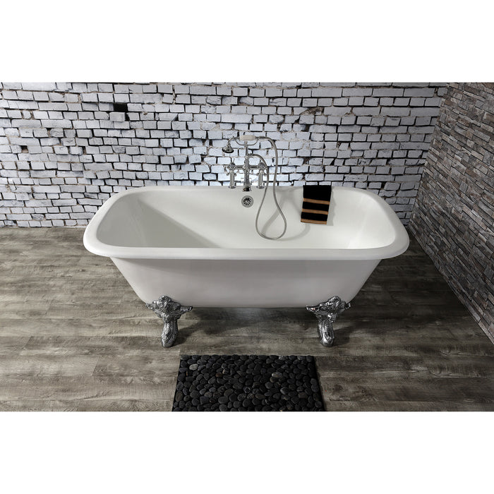 Aqua Eden VCTQ7D6732NL1 67" Cast Iron Rectangular Double Ended Clawfoot Tub (7" Faucet Drillings), White/Polished Chrome