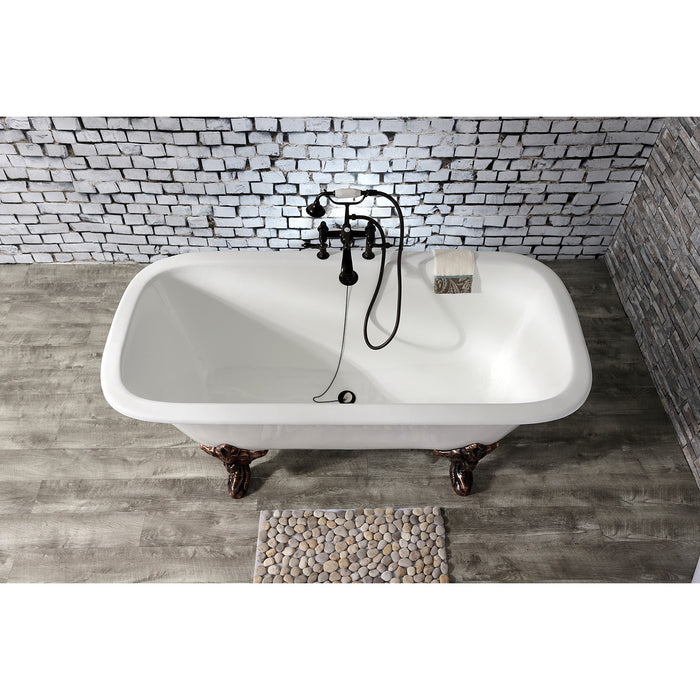 Aqua Eden VCTQ7D6732NL5 67" Cast Iron Rectangular Double Ended Clawfoot Tub (7" Faucet Drillings), White/Oil Rubbed Bronze