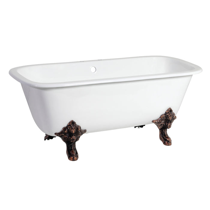 Aqua Eden VCTQ7D6732NL5 67" Cast Iron Rectangular Double Ended Clawfoot Tub (7" Faucet Drillings), White/Oil Rubbed Bronze