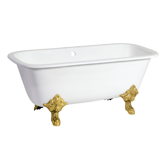 Aqua Eden VCTQ7D6732NL7 67" Cast Iron Rectangular Double Ended Clawfoot Tub (7" Faucet Drillings), White/Brushed Brass