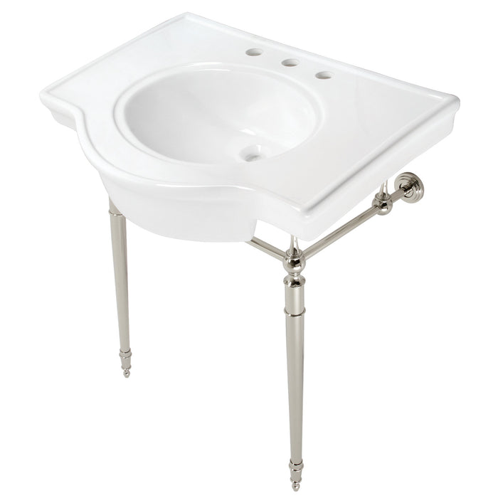 Fauceture VPB2215336ST Edwardian 31-Inch Console Sink with Brass Legs, White/Polished Nickel