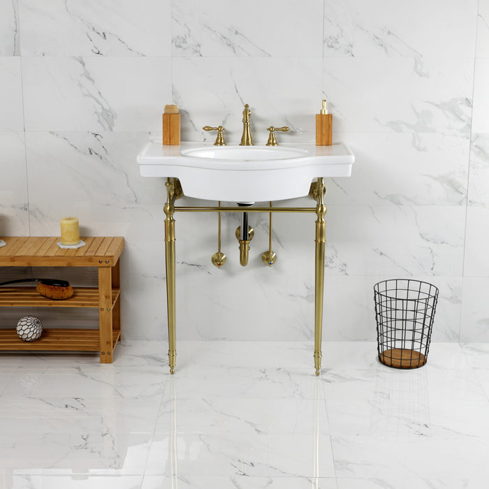 Fauceture VPB2215337ST Edwardian 31-Inch Console Sink with Brass Legs, White/Brushed Brass