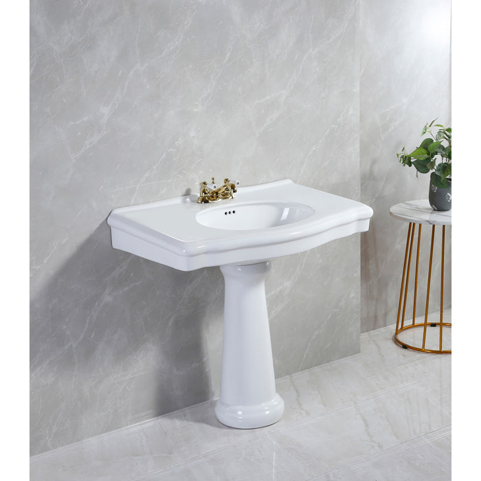Kingston Brass VPB3534 Sovereign 35" Ceramic Pedestal Sink (4-Inch, 3-Hole), Glossy White