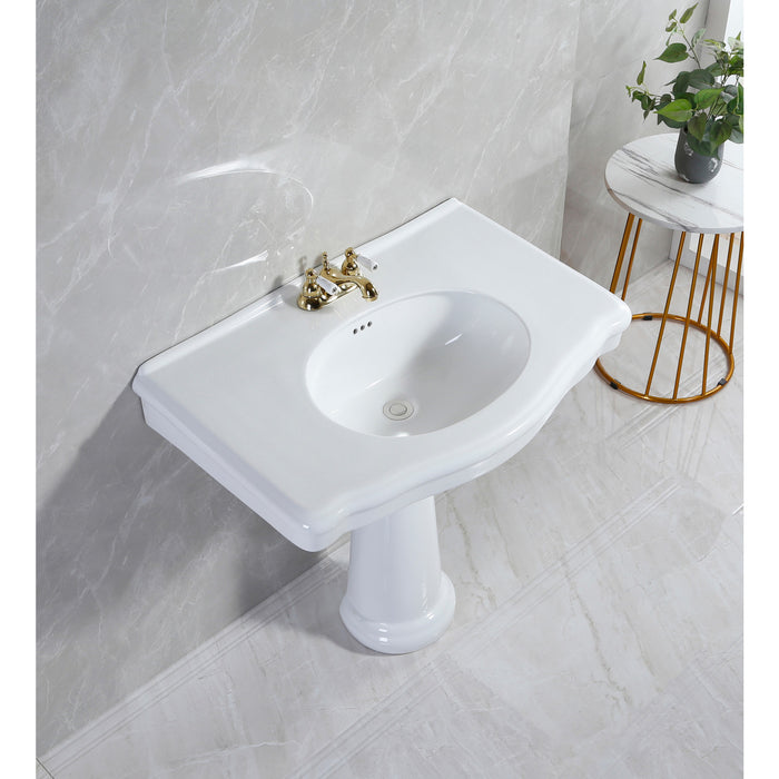 Kingston Brass VPB3534 Sovereign 35" Ceramic Pedestal Sink (4-Inch, 3-Hole), Glossy White