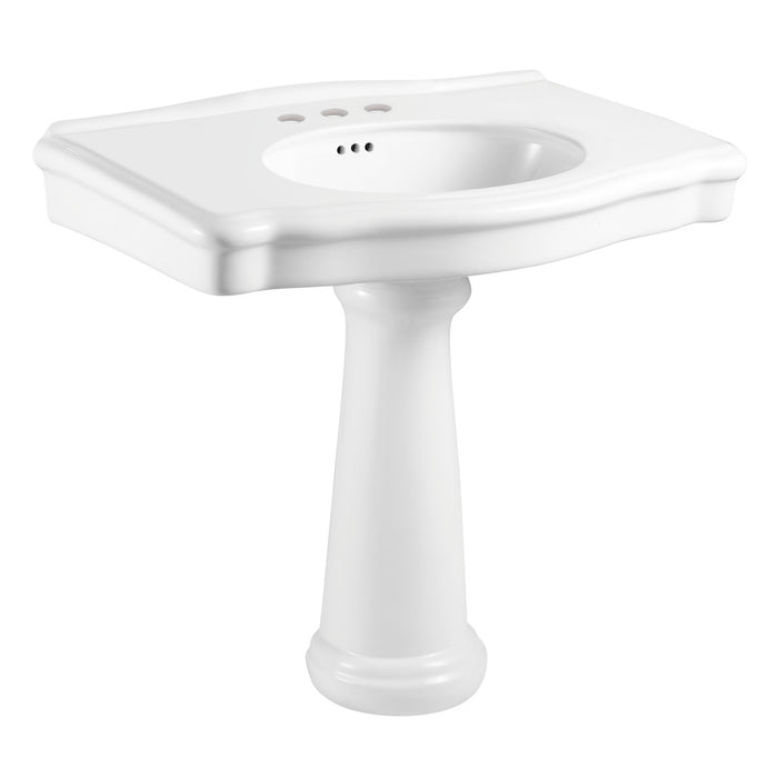 Kingston Brass VPB3534 Sovereign 35" Ceramic Pedestal Sink (4-Inch, 3-Hole), Glossy White