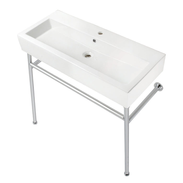 Kingston Brass VPB39171ST New Haven 39" Porcelain Console Sink with Stainless Steel Legs (1-Hole), White/Polished Chrome