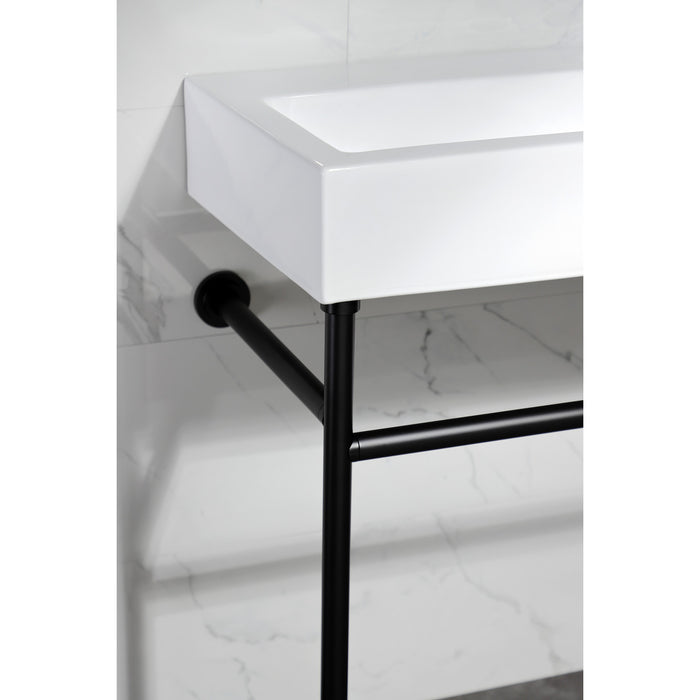 Kingston Brass VPB3917H0ST New Haven 39" Porcelain Console Sink with Stainless Steel Legs, White/Matte Black