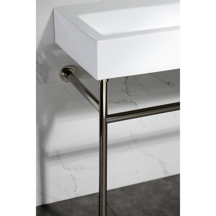 Kingston Brass VPB3917H6ST New Haven 39" Porcelain Console Sink with Stainless Steel Legs, White/Polished Nickel