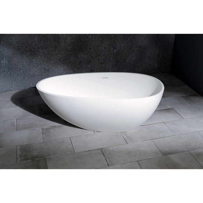 Kingston Brass VRTRS593021 59" Solid Surface Egg Shaped Double Ended Freestanding Tub with Drain, Matte White