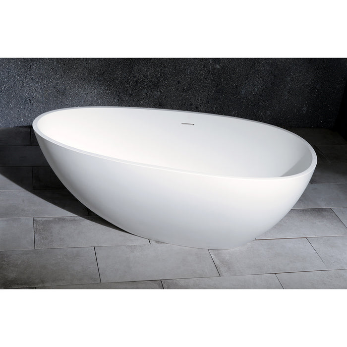 Kingston Brass VRTRS593021 59" Solid Surface Egg Shaped Double Ended Freestanding Tub with Drain, Matte White