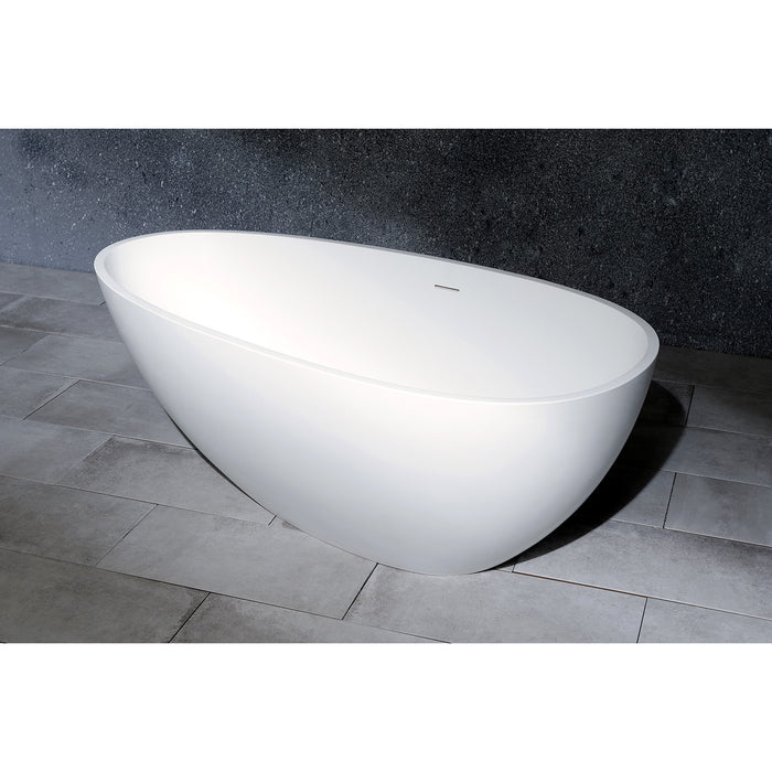 Kingston Brass VRTRS593021 59" Solid Surface Egg Shaped Double Ended Freestanding Tub with Drain, Matte White