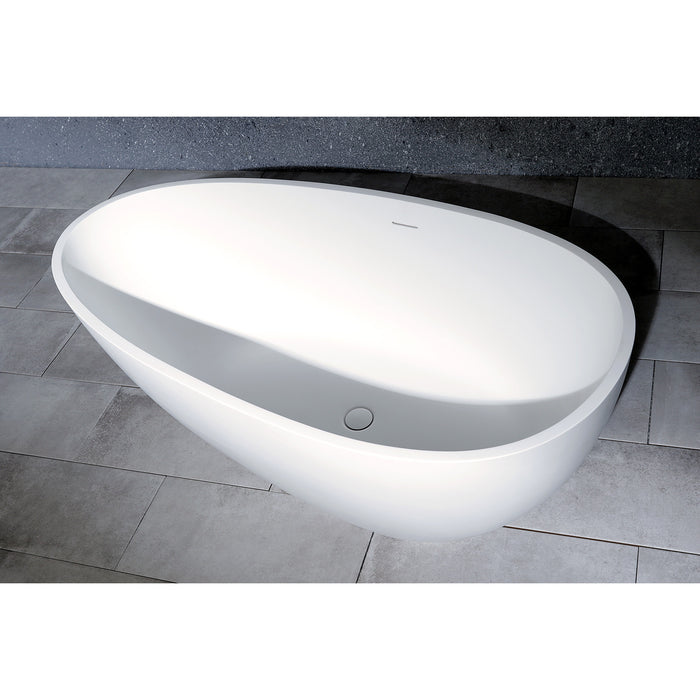 Kingston Brass VRTRS593021 59" Solid Surface Egg Shaped Double Ended Freestanding Tub with Drain, Matte White