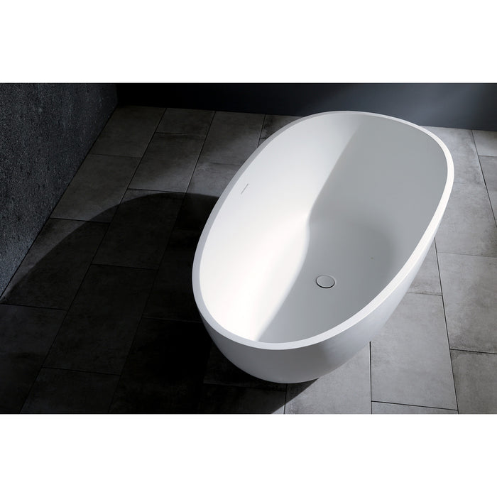 Kingston Brass VRTRS593021 59" Solid Surface Egg Shaped Double Ended Freestanding Tub with Drain, Matte White