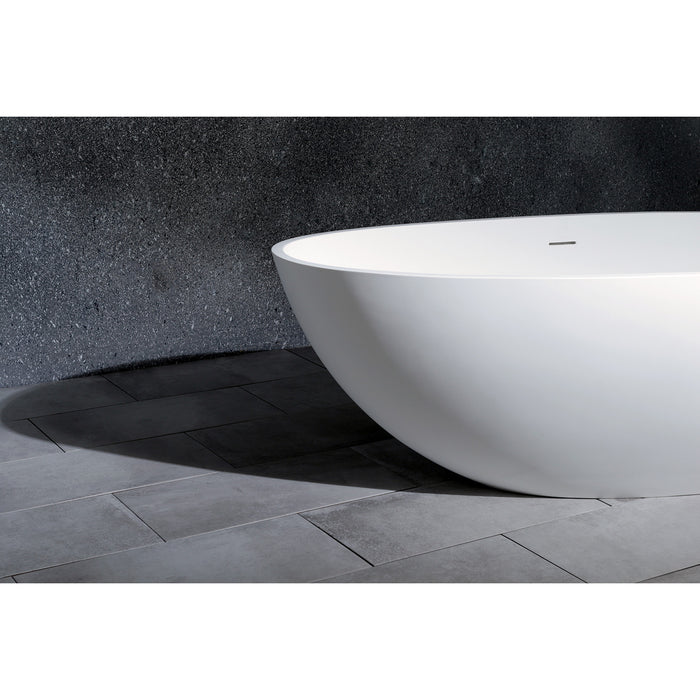 Kingston Brass VRTRS593021 59" Solid Surface Egg Shaped Double Ended Freestanding Tub with Drain, Matte White