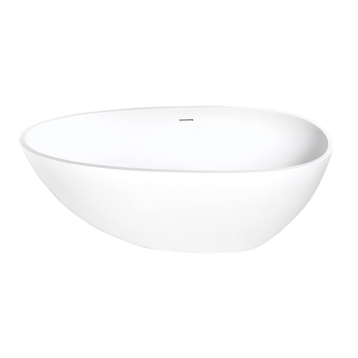 Kingston Brass VRTRS593021 59" Solid Surface White Stone Egg Shaped Double Ended Freestanding Tub with Drain, Matte White