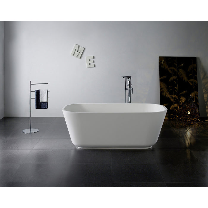 Kingston Brass VRTSQ653124 65" Solid Surface Rectangular Double Ended Freestanding Tub with Drain, Matte White