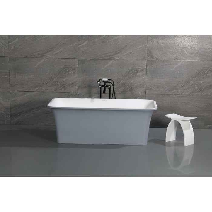 Kingston Brass VRTSQ673624WG 67" Solid Surface Rectangular Double Ended Freestanding Tub with Drain, Matte White/Gray