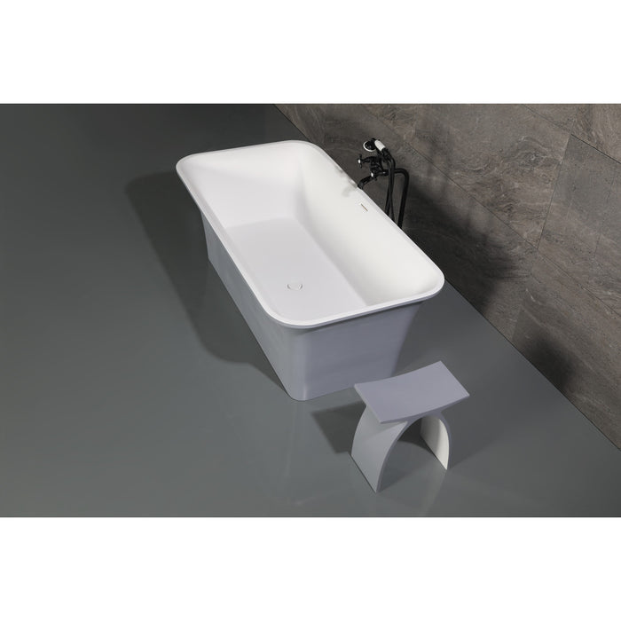 Kingston Brass VRTSQ673624WG 67" Solid Surface Rectangular Double Ended Freestanding Tub with Drain, Matte White/Gray