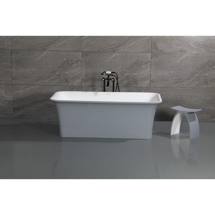 Kingston Brass VRTSQ673624WG 67" Solid Surface Rectangular Double Ended Freestanding Tub with Drain, Matte White/Gray