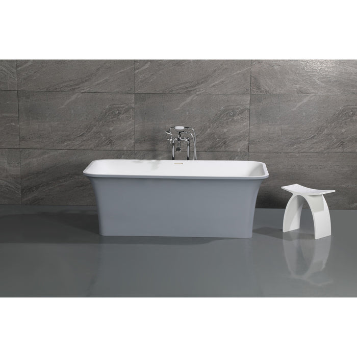 Kingston Brass VRTSQ673624WG 67" Solid Surface Rectangular Double Ended Freestanding Tub with Drain, Matte White/Gray