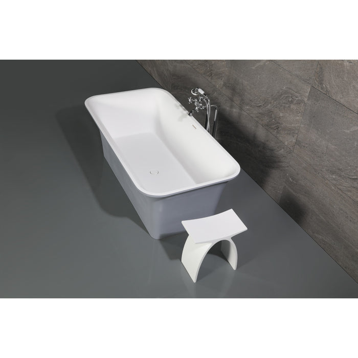 Kingston Brass VRTSQ673624WG 67" Solid Surface Rectangular Double Ended Freestanding Tub with Drain, Matte White/Gray