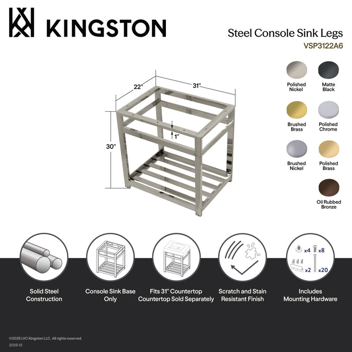 Kingston Brass VSP3122A6 Steel Console Sink Base, Polished Nickel