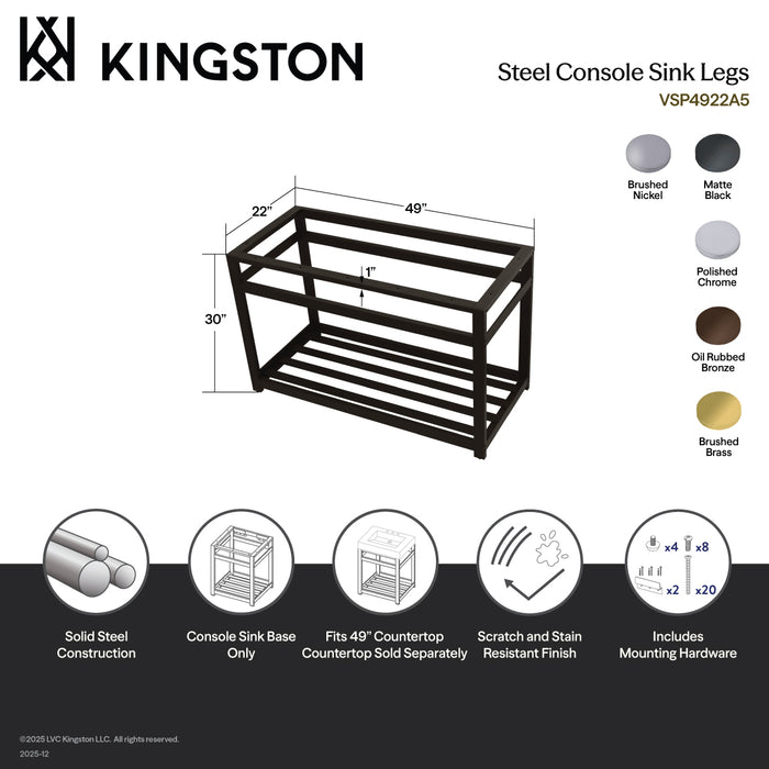 Kingston Brass VSP4922A7 Steel Console Sink Base, Brushed Brass