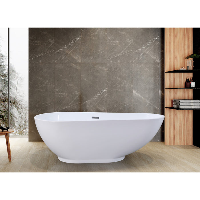 Kingston Brass VTDE693223BA 69" Acrylic Oval Double Ended Freestanding Tub with Drain, Glossy White