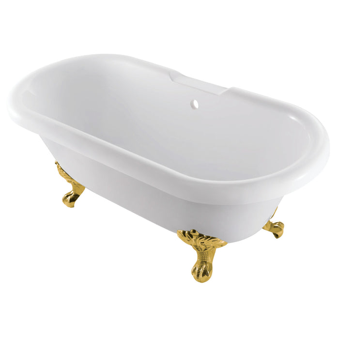 Aqua Eden VTDS672924JNH7 67" Acrylic Oval Double Ended Clawfoot Tub (No Faucet Drillings), Glossy White/Brushed Brass