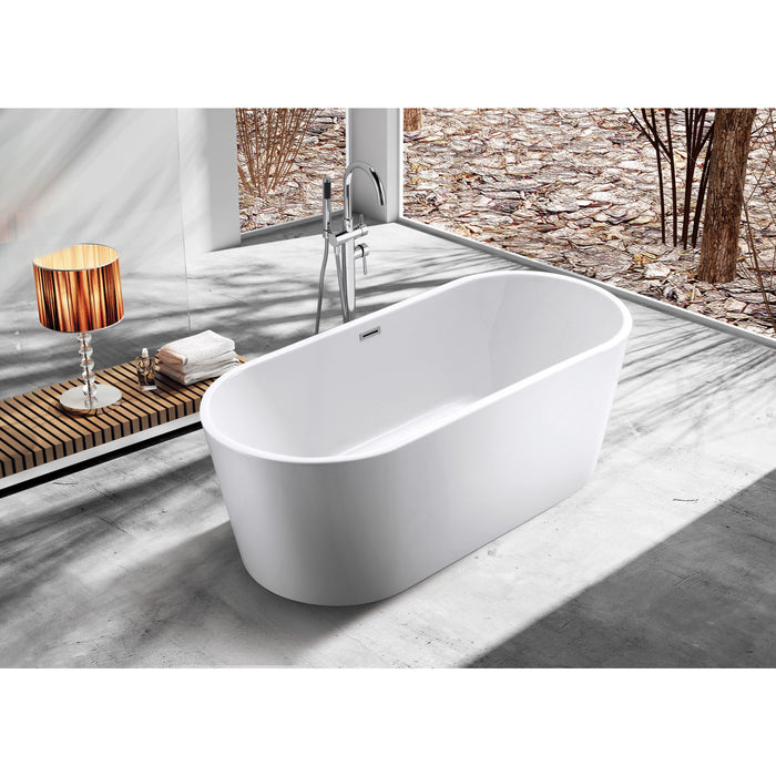 Kingston Brass VTOV633024 63" Acrylic Oval Double Ended Freestanding Tub with Drain, Glossy White
