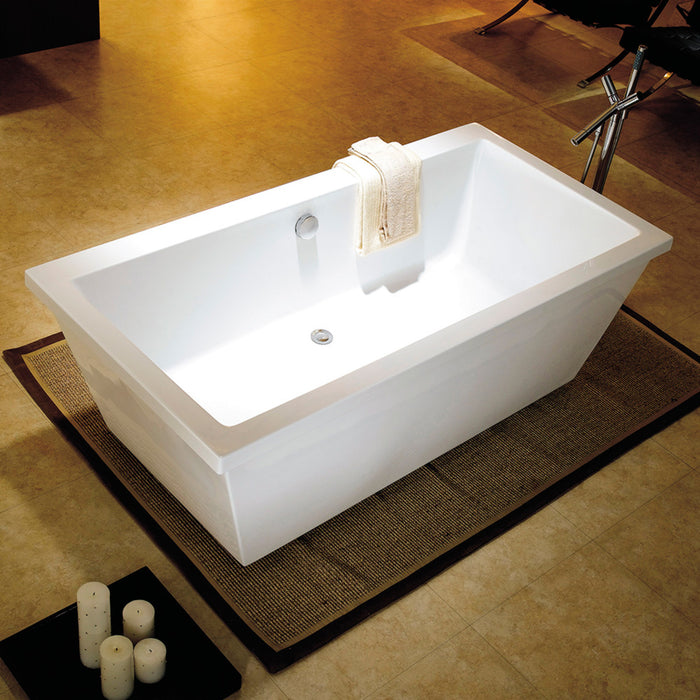 Kingston Brass VTSQ663422 66" Acrylic Rectangular Double Ended Freestanding Tub with Drain, Glossy White