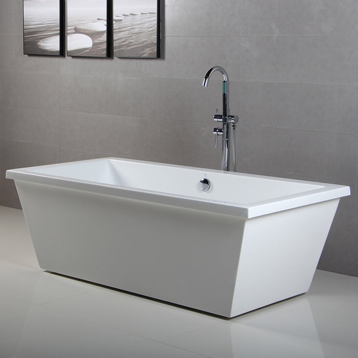 Kingston Brass VTSQ663422 66" Acrylic Rectangular Double Ended Freestanding Tub with Drain, Glossy White