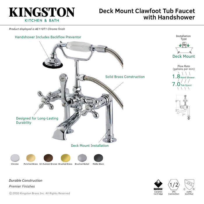 Kingston Brass AE109T5 Auqa Vintage Deck Mount Clawfoot Tub Faucet, Oil Rubbed Bronze