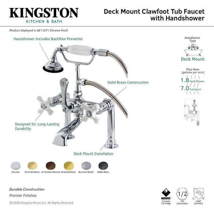 Kingston Brass AE111T5 Aqua Vintage Deck Mount Clawfoot Tub Faucet, Oil Rubbed Bronze