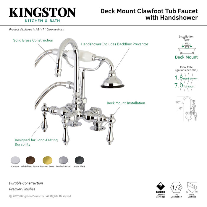 Kingston Brass AE13T5 Aqua Vintage Clawfoot Tub Faucet with Hand Shower, Oil Rubbed Bronze