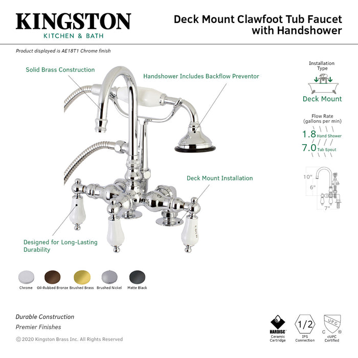 Kingston Brass AE17T5 Aqua Vintage Clawfoot Tub Faucet with Hand Shower, Oil Rubbed Bronze