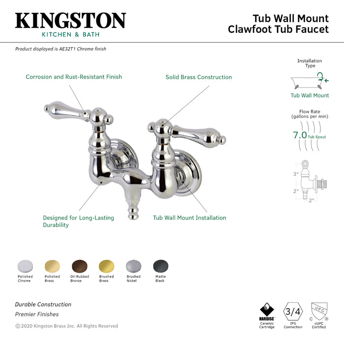 Kingston Brass AE31T5 Aqua Vintage 3-3/8 Inch Wall Mount Tub Faucet, Oil Rubbed Bronze